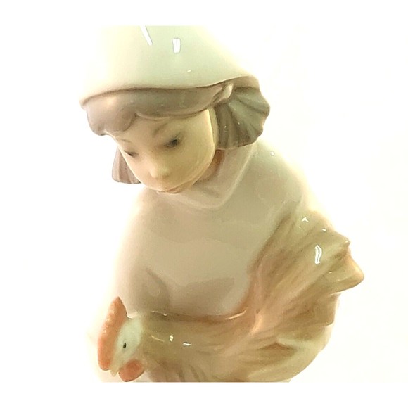 Lladro Daisa Statue Figurine Girl W/ Rooster Chicken Home Decorative 8" Retired - Picture 7 of 11